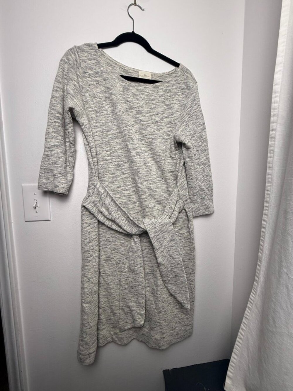 t.la Anthropologie Gray Marled Sweater Dress Sz L Tie Waist Midi